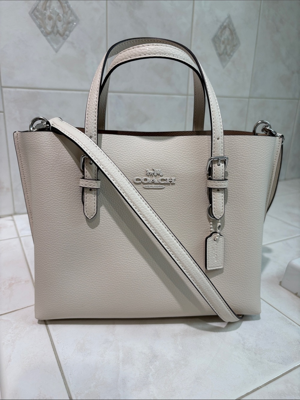 Coach Pebbled Leather Mollie 25 Tote with Crossbody Straps